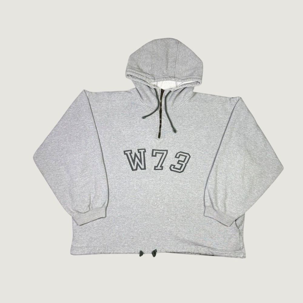 Vintage Gap W73 Quarter Zip Hoodie Mens Large Gray Fleece Pullover Toggle Hem